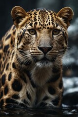 Fototapeta premium Close-up portrait of a majestic leopard in natural habitat