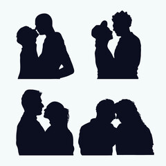 Flat design couple kissing silhouette