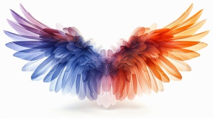 The abstract symmetry bird wings line rainbow is isolated on a white background. Modern illustration.