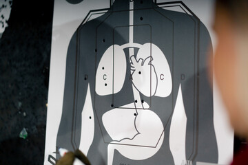 close up at a professional shooting range hit target location of impact professional shooting