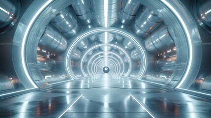 3d techno Space Odyssey, Futuristic space station in a cosmic void, Holographic and dynamic lighting, Futuristic and metallic space textures, Reflective surfaces