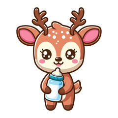 Fototapeta premium a drawing of a deer with a bottle of milk