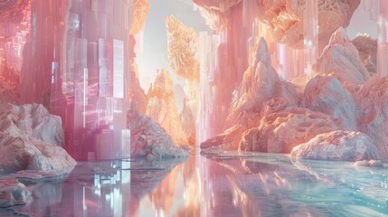 Ethereal Cosmos, Ethereal shapes and dreamlike forms, Soft and diffused ambient light, Ethereal and surreal textures, Reflective surfaces and soft reflections, Soft focus on ethereal forms