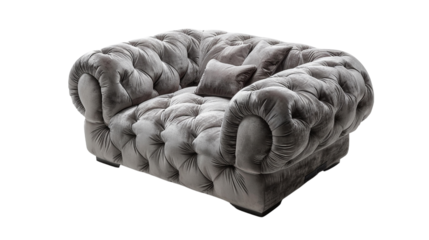 Plush oversized accent chair with a tufted back and extrathick cushions, presented on a clean white background, enhancing its visual appeal