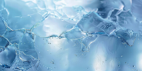 Naklejka premium Ice texture background. The textured cold frosty surface of ice block, Blue background with cracks on the ice surface