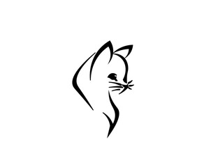 Vector illustration of cartoon cat silhouette on white background