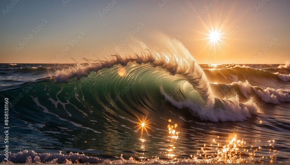 Wall mural Luminous wave on seascape background