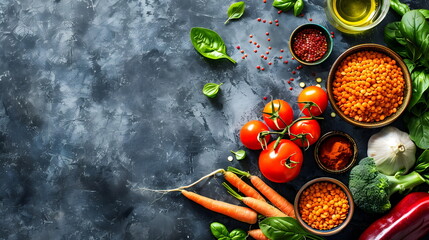 Layout of vegetables on a dark background