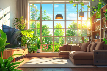 Fototapeta premium Living Room Filled With Furniture and Large Window