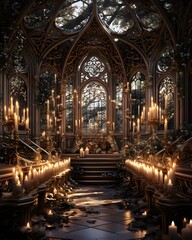 3D rendering of a church interior in gothic style.