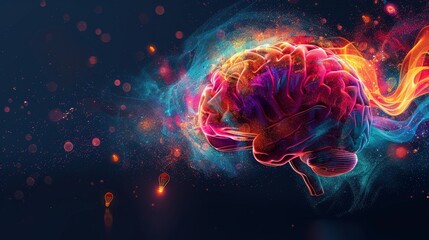 Naklejka premium A colorful brain with a light bulb on top, symbolizing creativity and ideas