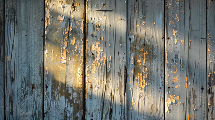 Rustic The weathered wood and peeling paint of an old barn door, with patches of golden sunlight filtering through