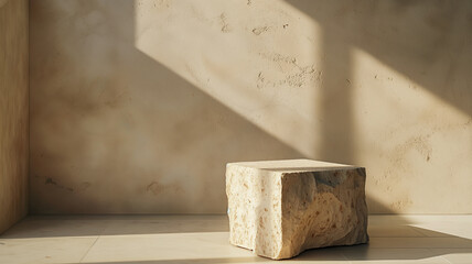 Simplicity in Design: Aesthetic Rock Podium Set Against Beige Abstract Background