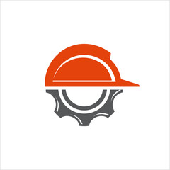 construction helmet logo with gear concept