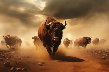 Bull in the steppe. Bullfight. Bull in the steppe.