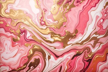 Abstract Pink and Coral Liquid Art with Gold Accents