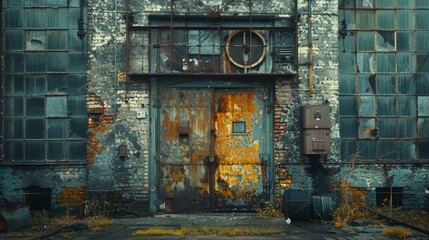 Industrial Charm, Medium grain, High contrast, Coarse texture, Industrial mood, Industrial sites composition, Directional lighting, Film grain post-processing, Urban decay subject matter