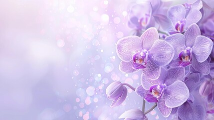 A close-up of a delicate purple orchid with intricate patterns, set against a softly blurred background, placed in the upper right corner