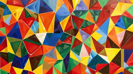 Fototapeta premium A network of triangles in bold primary colors, interlaced to form a striking, kaleidoscopic pattern