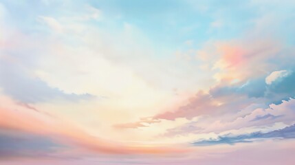 Fototapeta premium A serene fusion of soft pastel pinks, light sky blues, and crisp whites, evoking a tranquil sunset over the horizon