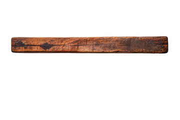 A rustic wooden plank with a natural wood grain and knots. The plank is isolated