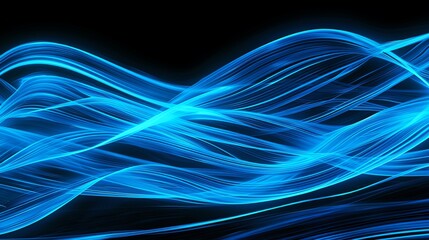 Neon blue waves undulating against a jetblack background, creating an electrifying, futuristic rhythm