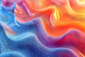 The image is an abstract painting with a blue and orange color scheme. The painting has a smooth, flowing feel, and is reminiscent of the ocean or a lava lamp.