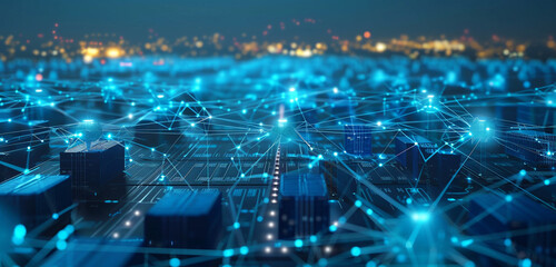 Obraz premium Azure networking in blue links components in a tech logistics setup.