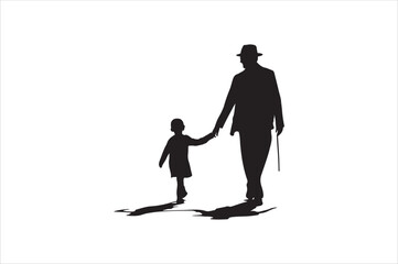 Father and son Silhouette vector Illustration. Father and Boy Vector Illustration.