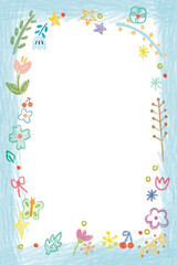 cute tiny colorful flowers and plants frame , illustration card decoration , border , sign and cute label