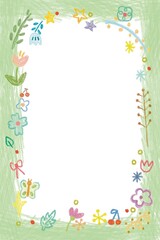 cute tiny colorful flowers and plants frame , illustration card decoration , border , sign and cute label