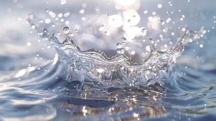 Liquid Splash, Splashing liquid model, Wet surface materials, Intense directional lighting, Realistic liquid rendering, Close-up angle, Reflective and refractive surfaces