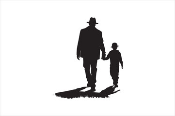 Father and son Silhouette vector Illustration. Father and Boy Vector Illustration.