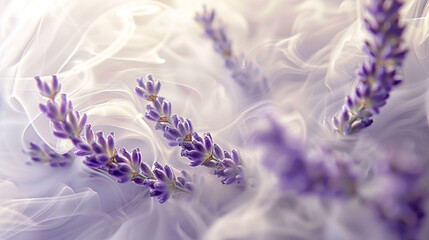A gentle mist of lavender and cream smoke, swirling softly to create a tranquil, spa-like atmosphere.