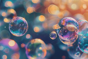The image shows a lot of bubbles floating in the air with a blurred background