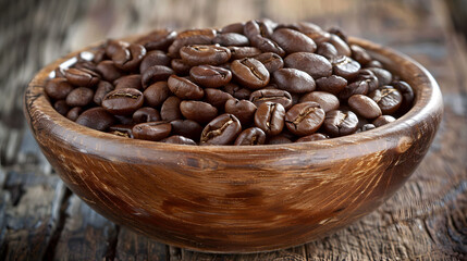 Fototapeta premium coffee beans in a wooden bowl