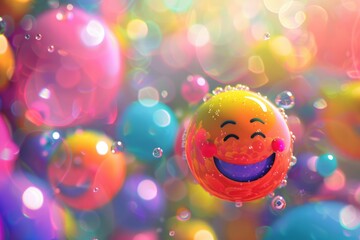 This is an image of a smiley face surrounded by colorful bubbles
