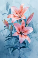 Against a backdrop of verdant leaves and stems, the lilies stand tall and proud, their elegant forms exuding a sense of serenity and grace.