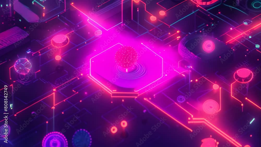 Poster a computer screen displaying a red light indicator, signaling an active status, a visual guide to an