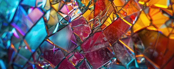 Colorful Holographic With Shattered Glass Shards, Captivating Fragmentation.