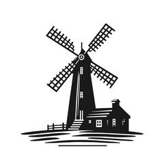 Wind mill vector silhouette isolated on white background © Awais