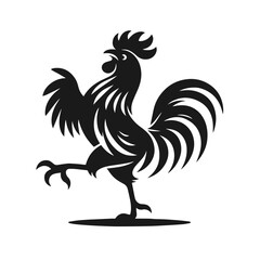 Beautiful dancing rooster vector silhouette isolated on white background