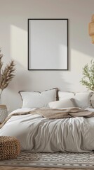 Tranquil Nomadic Bedroom with Minimalist Frame Decor for Peaceful Slumber