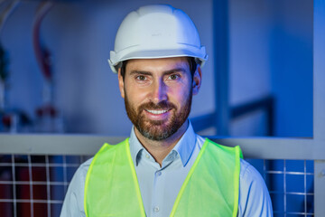 Portrait of Professional Industry Engineer technician or Worker Wearing Safety Uniform and Hard Hat.