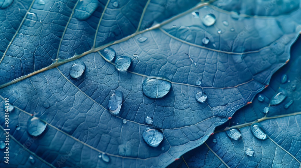 Wall mural Abstract Natural Background with Dew Drops Closeup. Beautiful leaf texture.