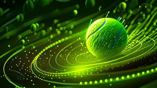 A dynamic Video capturing a tennis ball in flight, showcasing its speed and energy, A graphical representation showcasing the trajectory of a tennis ball in motion