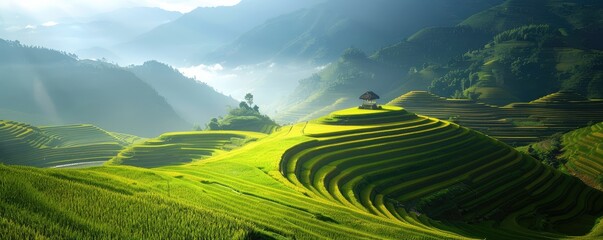 A  Lush green rice terrace field, natural concept.