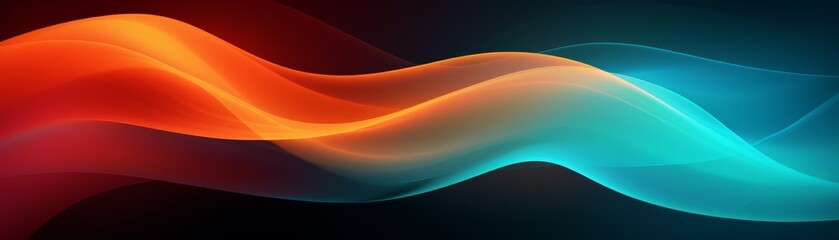 Vibrant orange teal white psychedelic grainy gradient color flow wave on black background