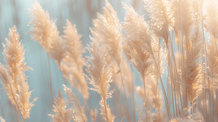  Pampas grass outdoor in light pastel colors. . Dry reeds boho style, generative ai