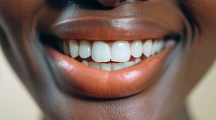 Naklejka premium Detail of white teeth from laughing afro american